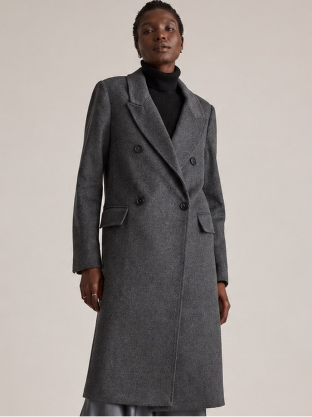Quince Italian Wool Double-Breasted Coat Charcoal XS